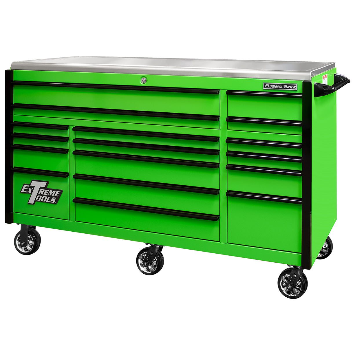 EXQ Series 72″W x 30″D 17 Drawer Professional Triple Bank Roller Cabinet with Quick Release Drawer Pulls & Mag Wheels