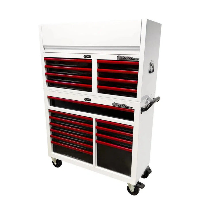 Pro Series | Loaded 45" 19-Drawer Rolling Tool Box | White and Red