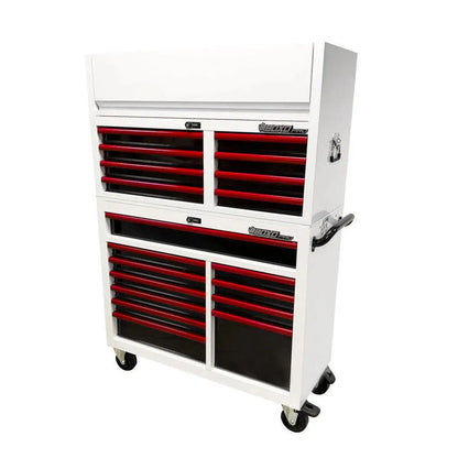 Pro Series | Loaded 45" 19-Drawer Rolling Tool Box | White and Red