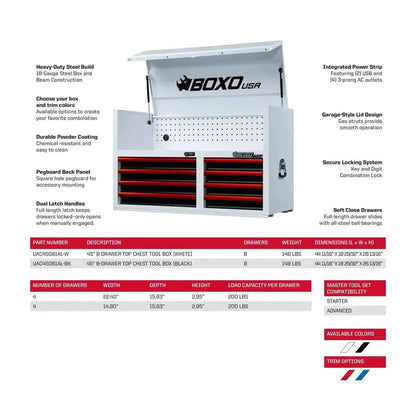 Pro Series | Loaded 45" 19-Drawer Rolling Tool Box | White and Red