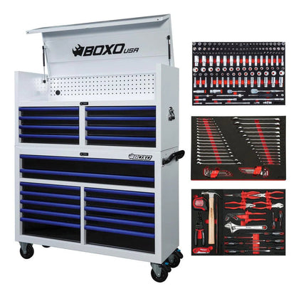 Pro Series | Loaded 53" 20-Drawer Rolling Tool Box | White and Blue