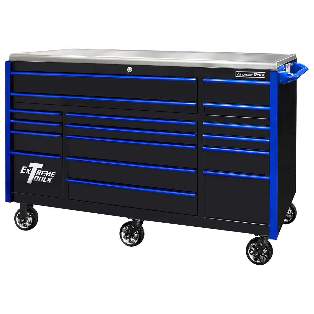 EXQ Series 72″W x 30″D 17 Drawer Professional Triple Bank Roller Cabinet with Quick Release Drawer Pulls & Mag Wheels