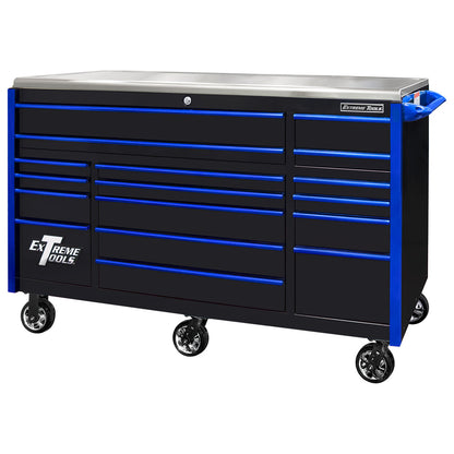 EXQ Series 72″W x 30″D 17 Drawer Professional Triple Bank Roller Cabinet with Quick Release Drawer Pulls & Mag Wheels
