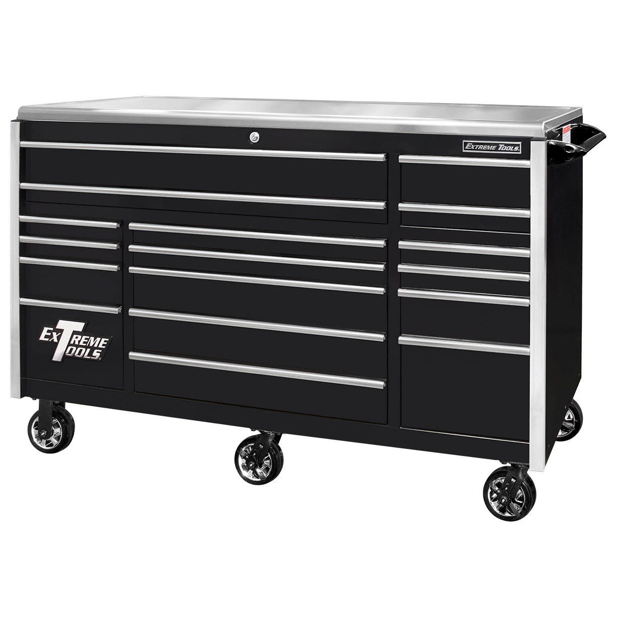 EXQ Series 72″W x 30″D 17 Drawer Professional Triple Bank Roller Cabinet with Quick Release Drawer Pulls & Mag Wheels