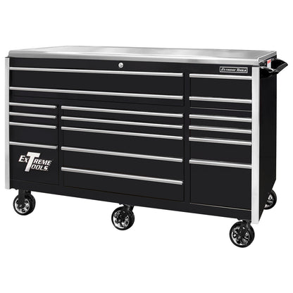 EXQ Series 72″W x 30″D 17 Drawer Professional Triple Bank Roller Cabinet with Quick Release Drawer Pulls & Mag Wheels