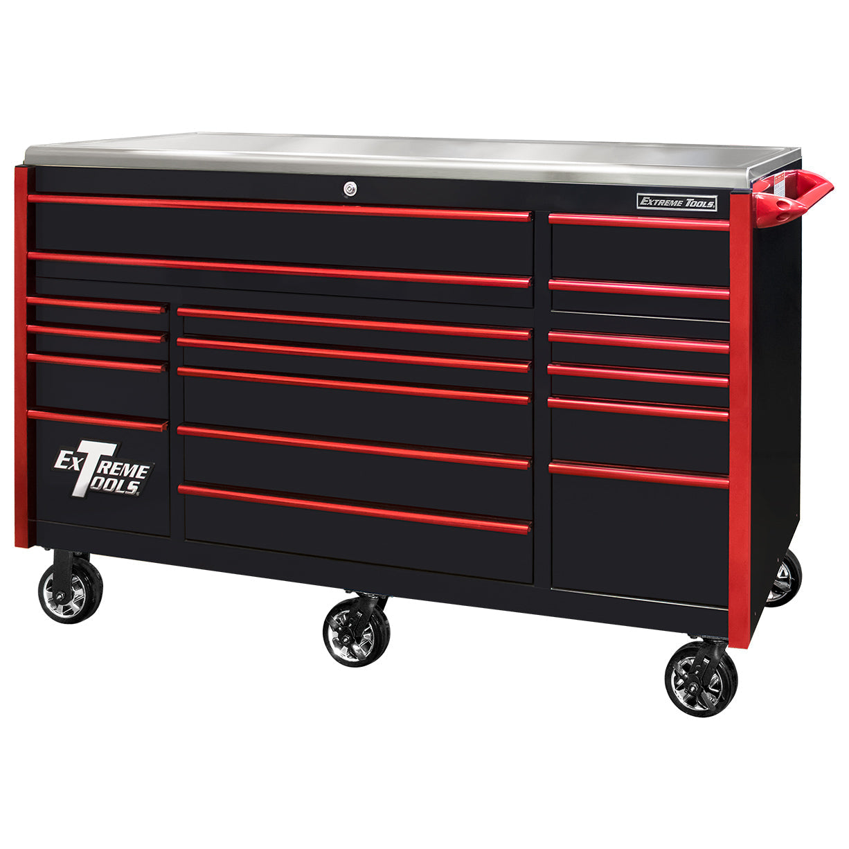 EXQ Series 72″W x 30″D 17 Drawer Professional Triple Bank Roller Cabinet with Quick Release Drawer Pulls & Mag Wheels