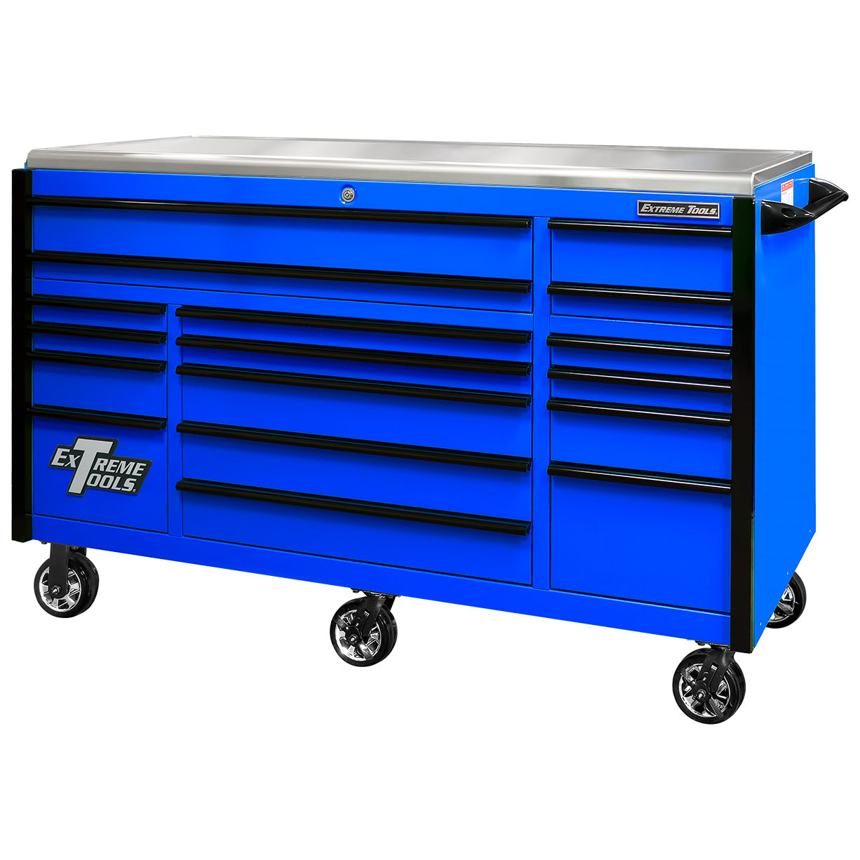 EXQ Series 72″W x 30″D 17 Drawer Professional Triple Bank Roller Cabinet with Quick Release Drawer Pulls & Mag Wheels