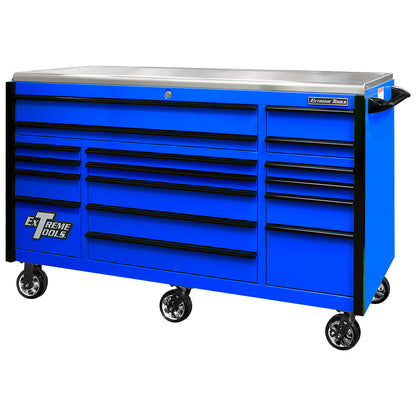 EXQ Series 72″W x 30″D 17 Drawer Professional Triple Bank Roller Cabinet with Quick Release Drawer Pulls & Mag Wheels