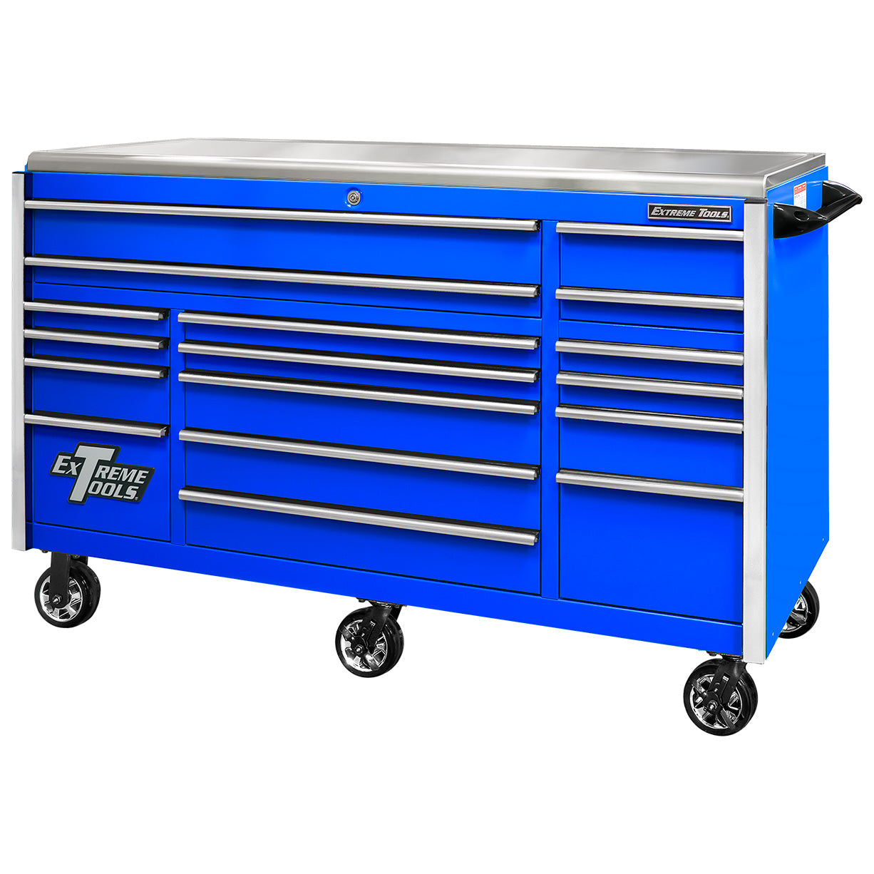 EXQ Series 72″W x 30″D 17 Drawer Professional Triple Bank Roller Cabinet with Quick Release Drawer Pulls & Mag Wheels