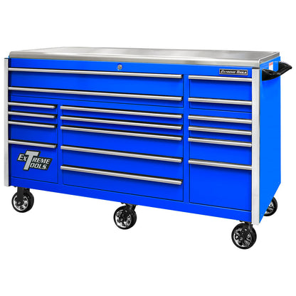 EXQ Series 72″W x 30″D 17 Drawer Professional Triple Bank Roller Cabinet with Quick Release Drawer Pulls & Mag Wheels