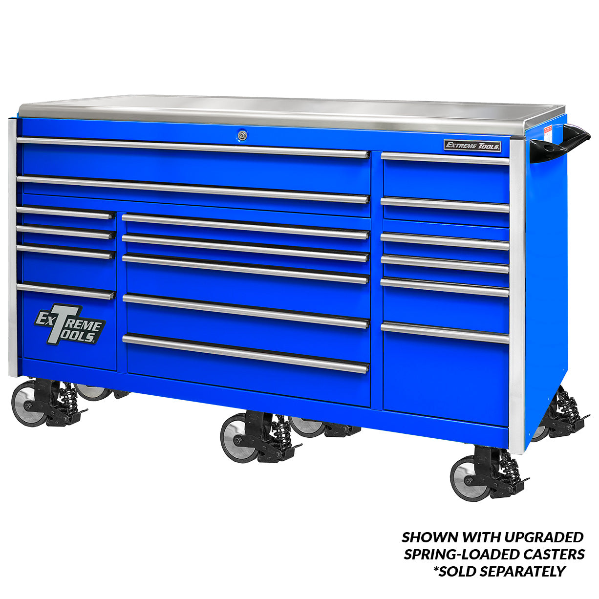 EXQ Series 72″W x 30″D 17 Drawer Professional Triple Bank Roller Cabinet with Quick Release Drawer Pulls & Mag Wheels