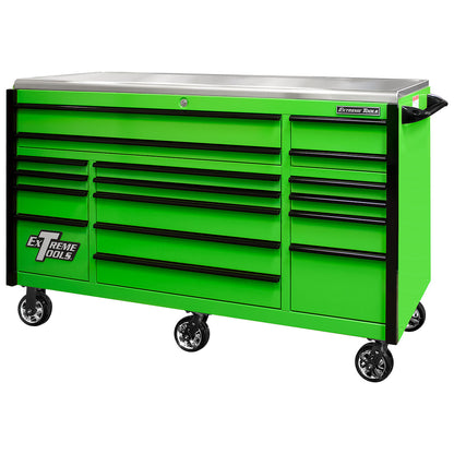 EXQ Series 72″W x 30″D 17 Drawer Professional Triple Bank Roller Cabinet with Quick Release Drawer Pulls & Mag Wheels