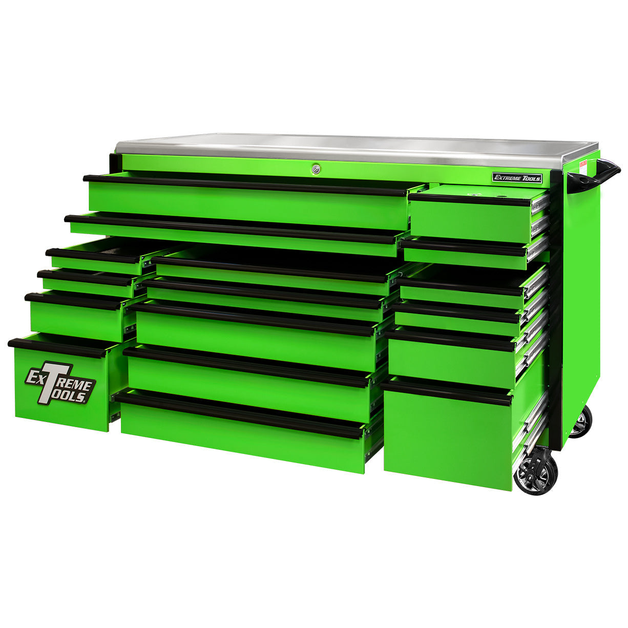 EXQ Series 72″W x 30″D 17 Drawer Professional Triple Bank Roller Cabinet with Quick Release Drawer Pulls & Mag Wheels