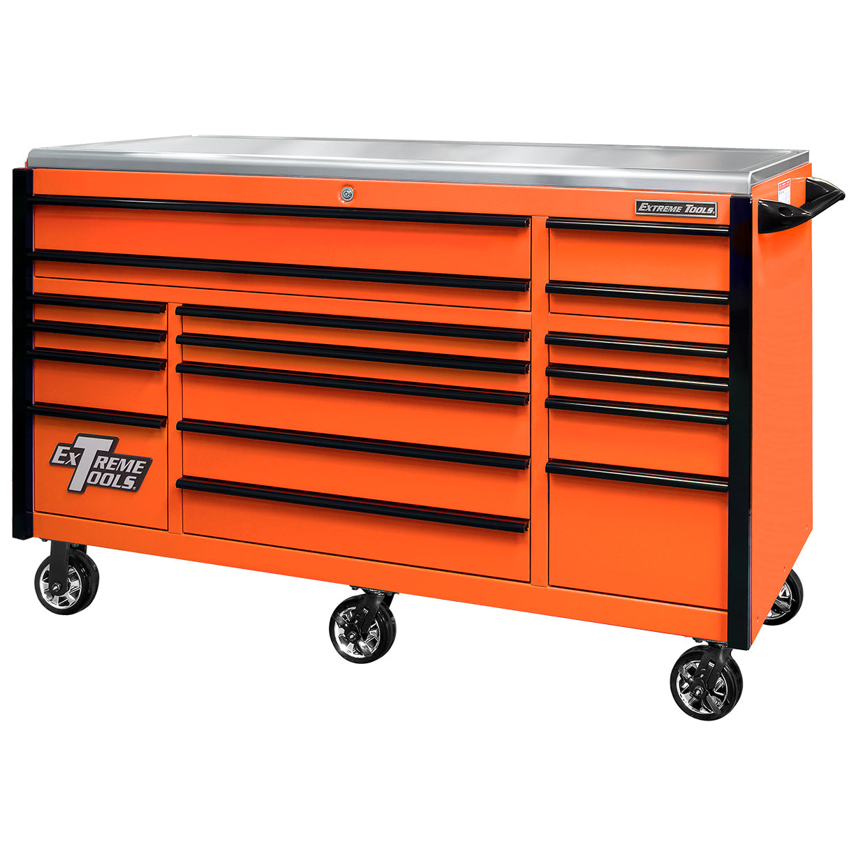 EXQ Series 72″W x 30″D 17 Drawer Professional Triple Bank Roller Cabinet with Quick Release Drawer Pulls & Mag Wheels
