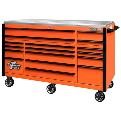 EXQ Series 72″W x 30″D 17 Drawer Professional Triple Bank Roller Cabinet with Quick Release Drawer Pulls & Mag Wheels